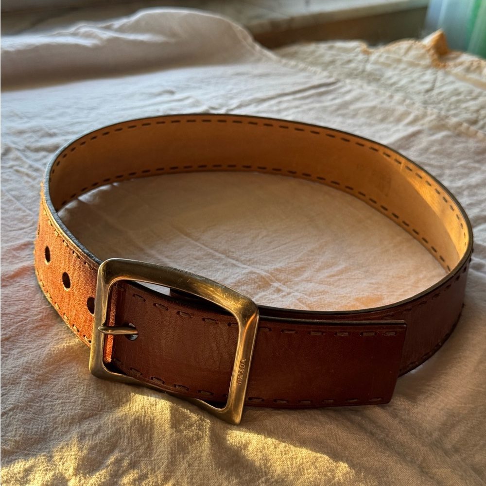 Prada Brown Leather Belt with Gold Buckle - New - Picture 3 of 5